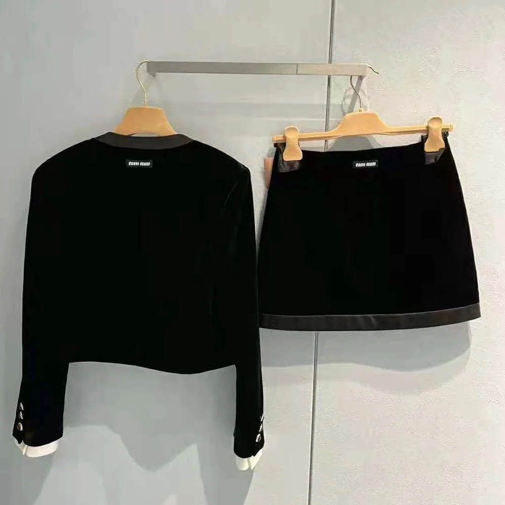 Miu Miu Velvet Miniskirt with Knit Logo Label for Women in Black