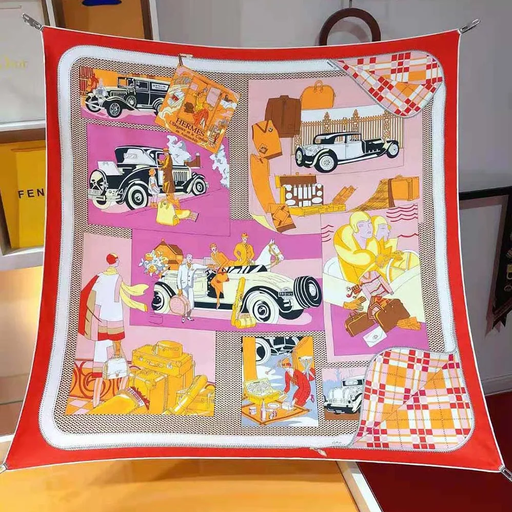 Hermes Confort en Automobile Scarf 70 in Silk Twill with Hand-Rolled Edges for Women in Red