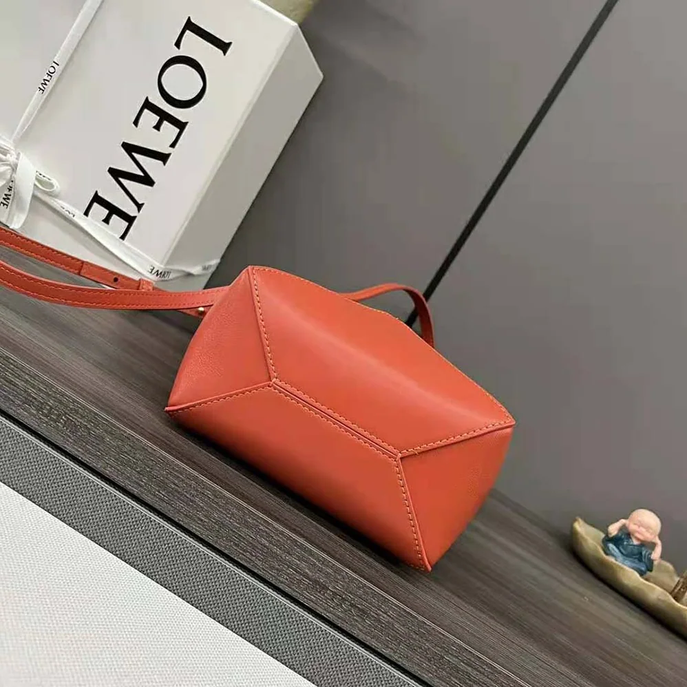 Loewe Mini Puzzle Fold Tote in Shiny Calfskin for Unisex in Orange
