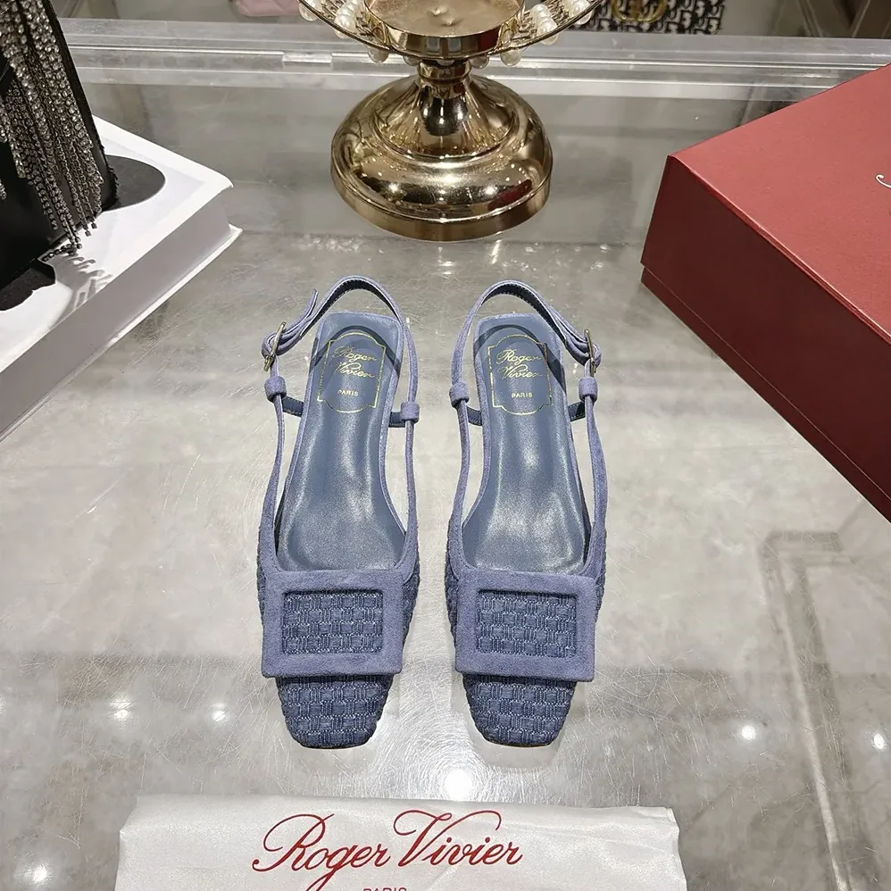 Roger Vivier Gommettine Slingback Ballerinas In Jacquard Denim for Women Roger Vivier Gommettine Slingback Ballerinas In Jacquard Denim for Women