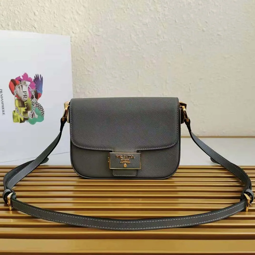 Prada Saffiano Leather Prada Embleme Bag for Women in Gray