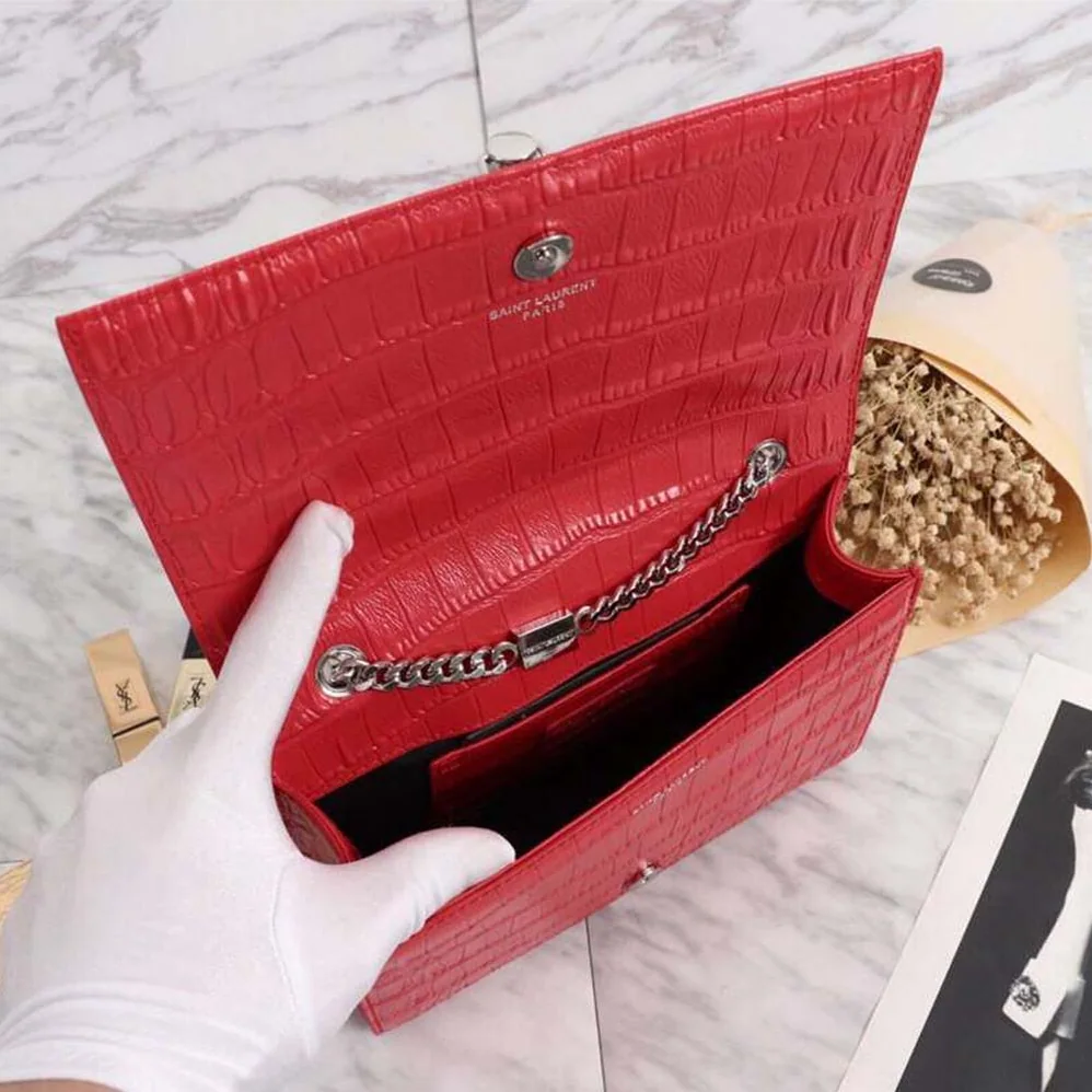 Saint Laurent YSL Kate Small Tassel Embossed Crocodile Shiny Calfskin for Women in Red Saint Laurent YSL Kate Small Tassel Embossed Crocodile Shiny Calfskin for Women in Red