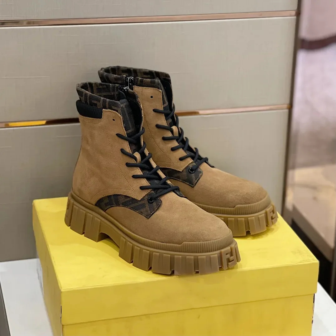 Fendi FD Fendi Force Lace in Up Ankle Boots Brown