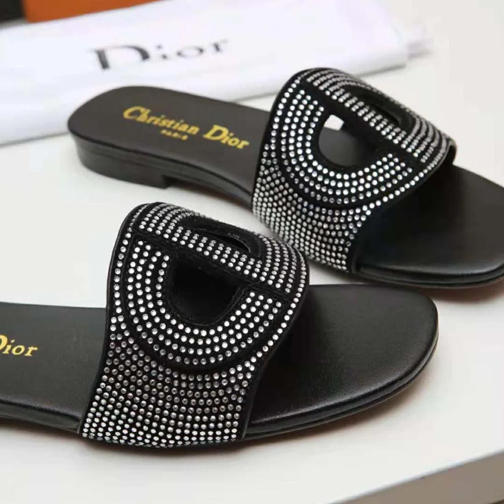 Dior D-Club Slide Black Suede Calfskin with Silver for Women in Finish Strass