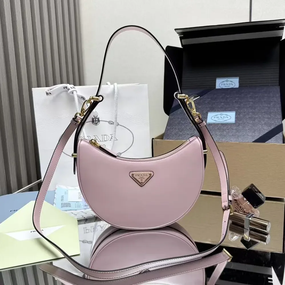 Prada Arqué Mini Leather Shoulder Bag for Women in Pink Prada Arqué Mini Leather Shoulder Bag for Women in Pink