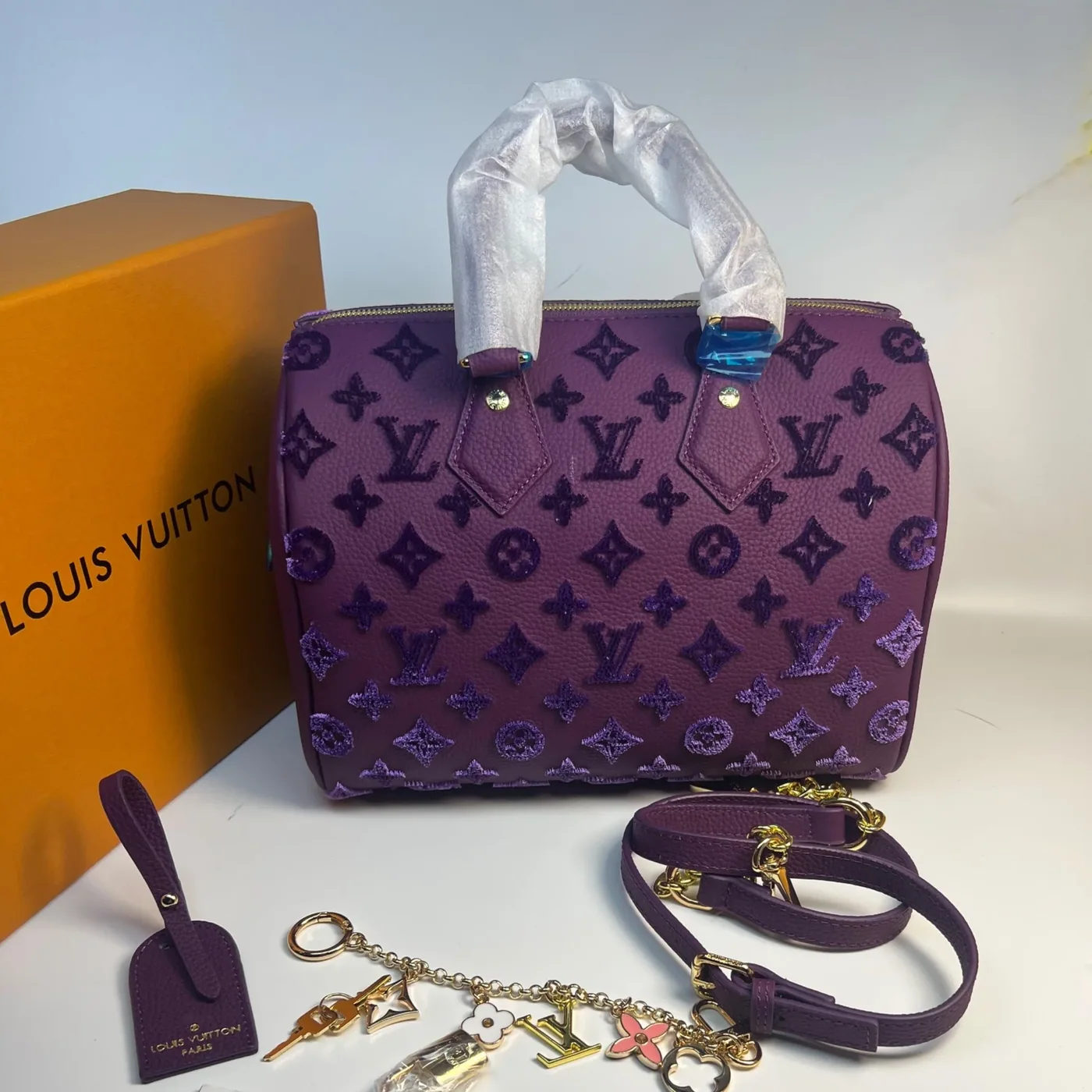 Louis Vuitton Speedy Bandouliere 25 Top Handle Bag in Purple Gold Hardware Louis Vuitton Speedy Bandouliere 25 Top Handle Bag in Purple Gold Hardware