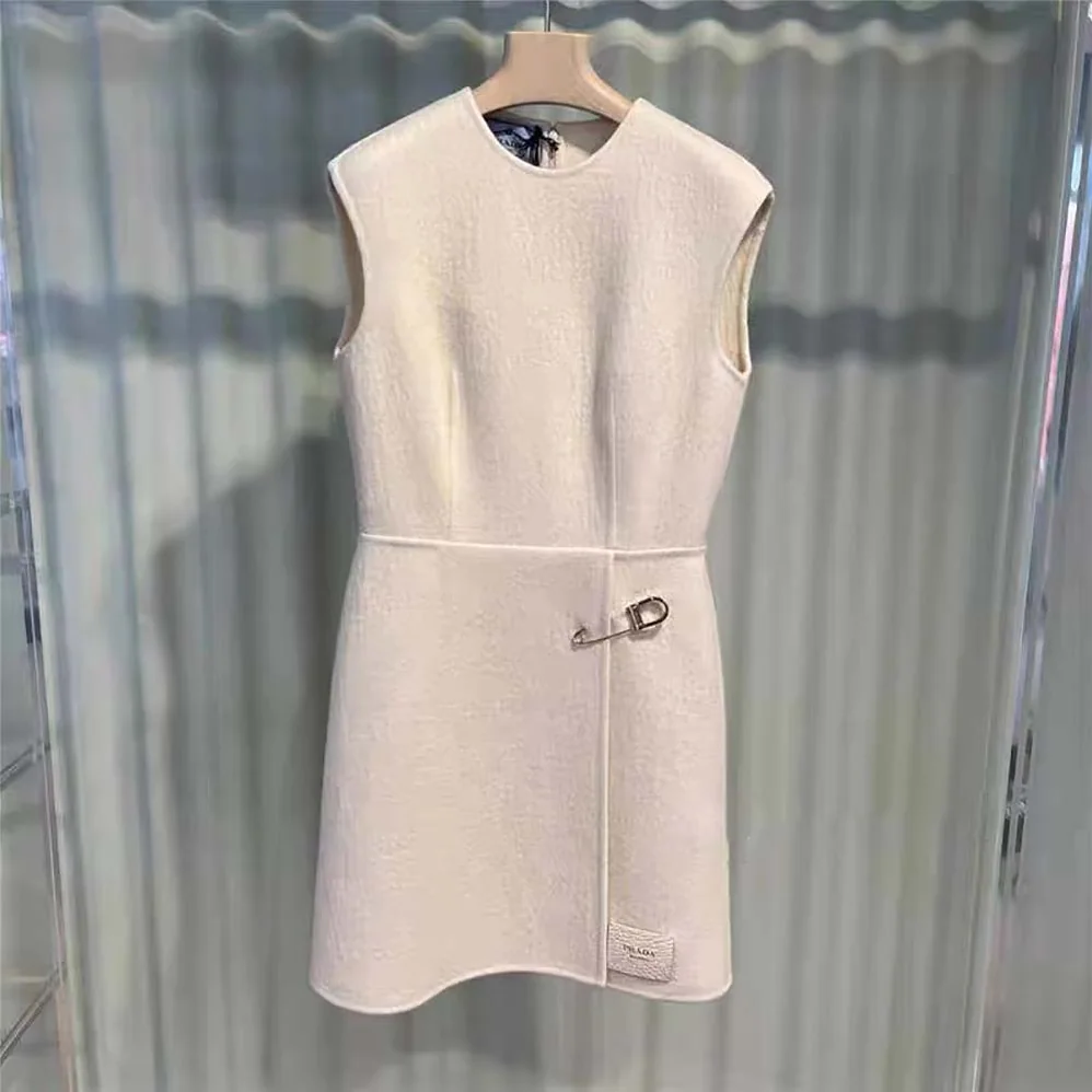 Prada Washed Twill Minidress with Safety Pin for Women in White Prada Washed Twill Minidress with Safety Pin for Women in White