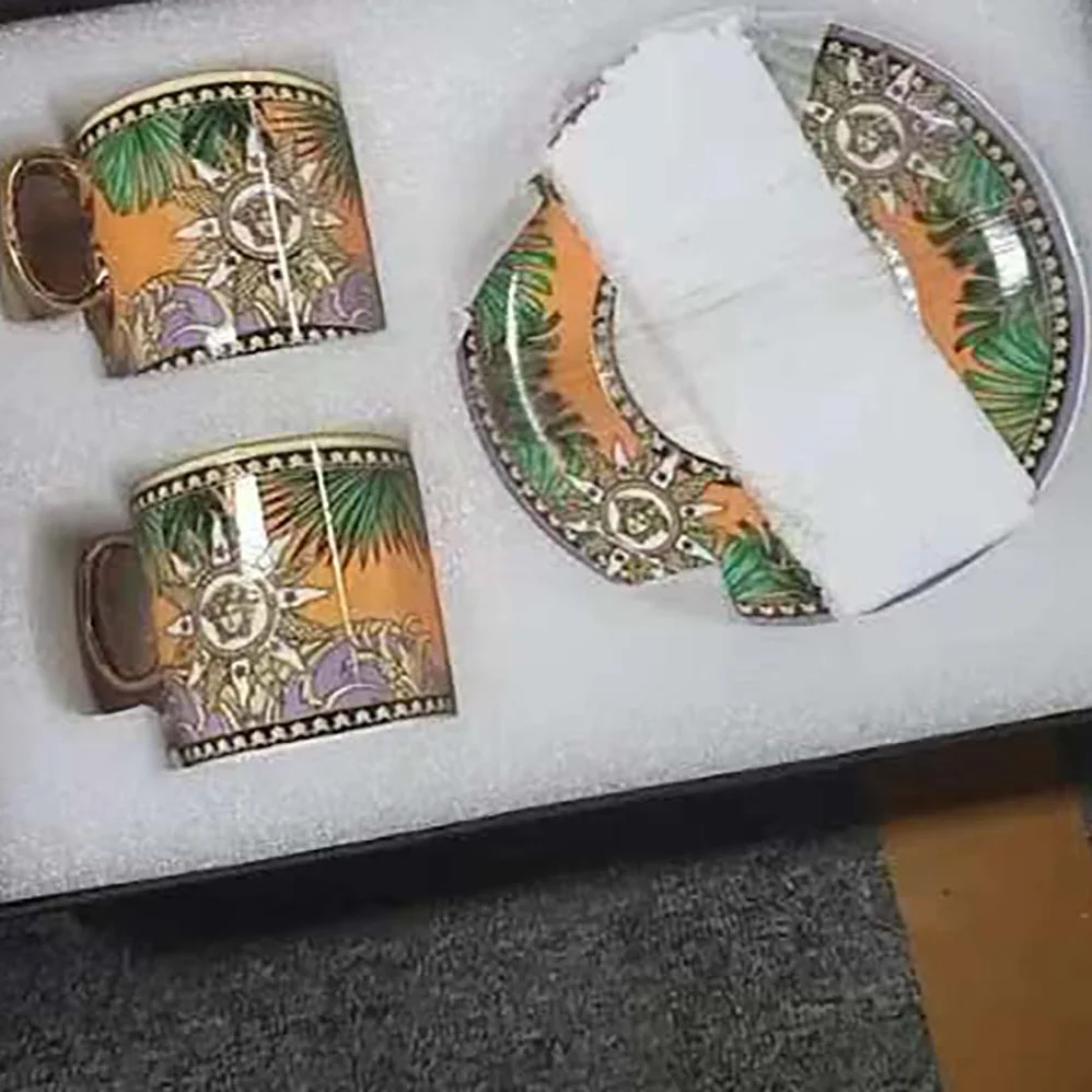 Versace Jungle Animalier Coffee Set Includes A Coffee Cup with Handle and A Matching Saucer for Unisex