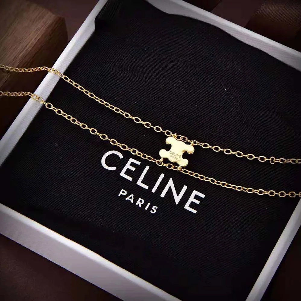 Celine Triomphe Suspended Necklace in Brass with Gold Finish for Women