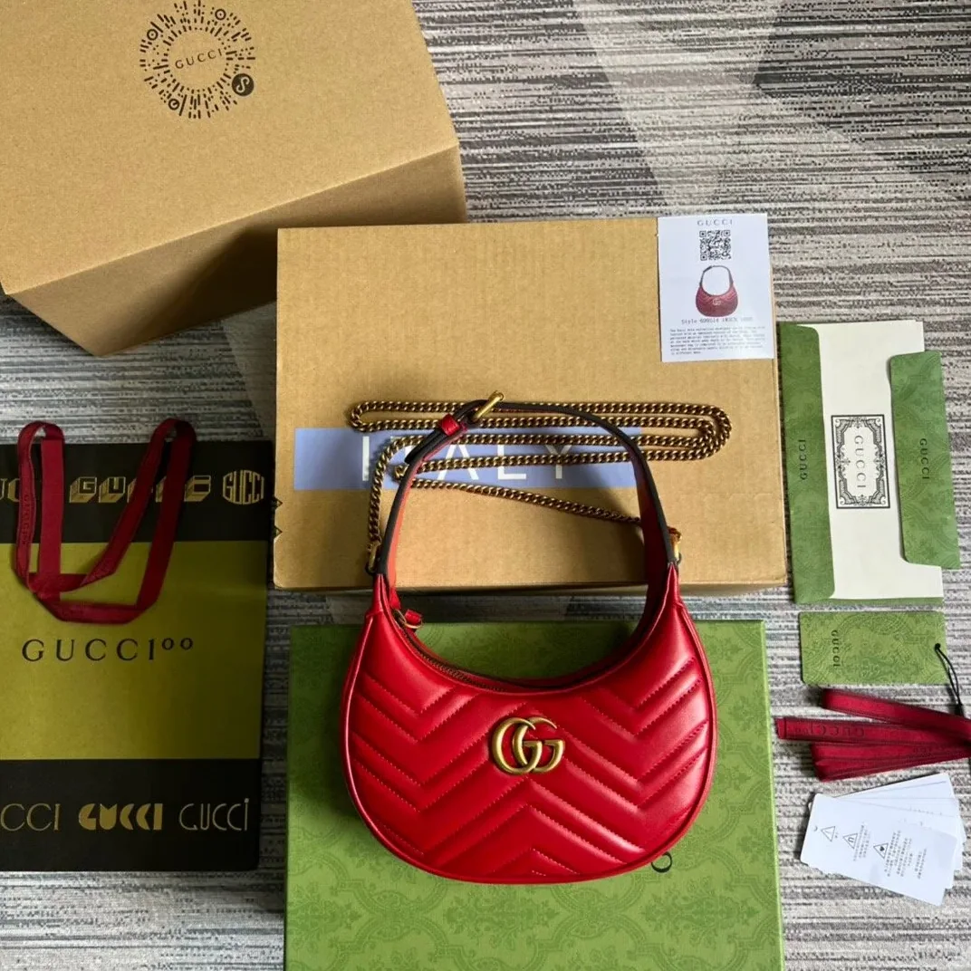 Gucci Marmont Half Moon Shaped Mini Bag Red Gucci Marmont Half Moon Shaped Mini Bag Red