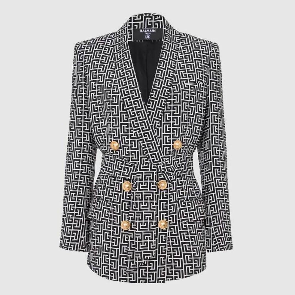Balmain Monogram Printed Jacket with Shawl Collar for Women