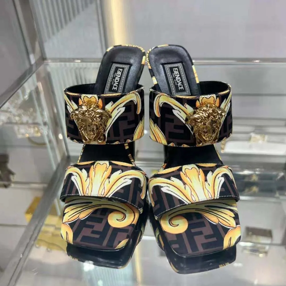 Versace Fendace Gold Baroque Mules for Women in Black