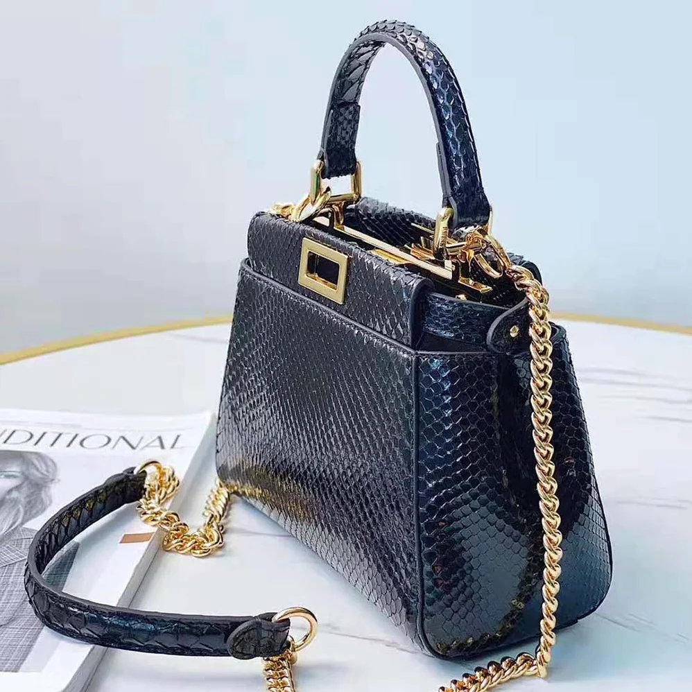 Fendi Peekaboo Iconic Mini Black Python Bag for Women Fendi Peekaboo Iconic Mini Black Python Bag for Women