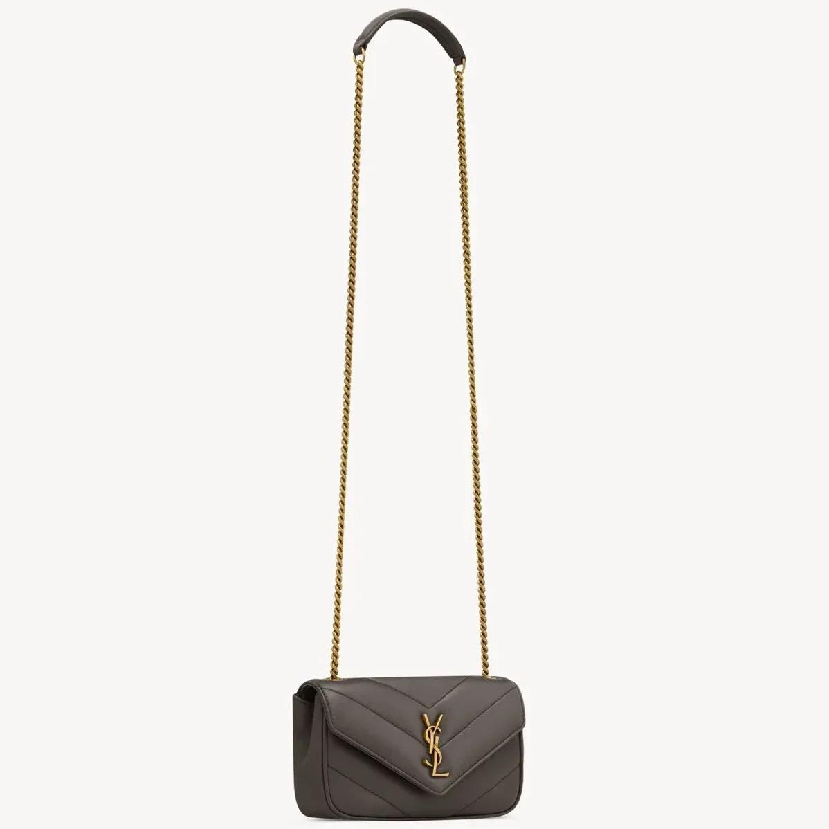 Saint Laurent Loulou Mini Shoulder Bag in Urban Grey Gold Hardware