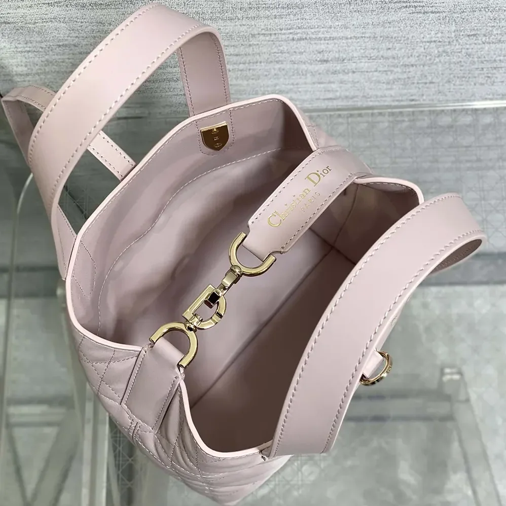 Dior Small Dior Toujours Vertical Tote Bag Pale Pink Macrocannage Calfskin for Women