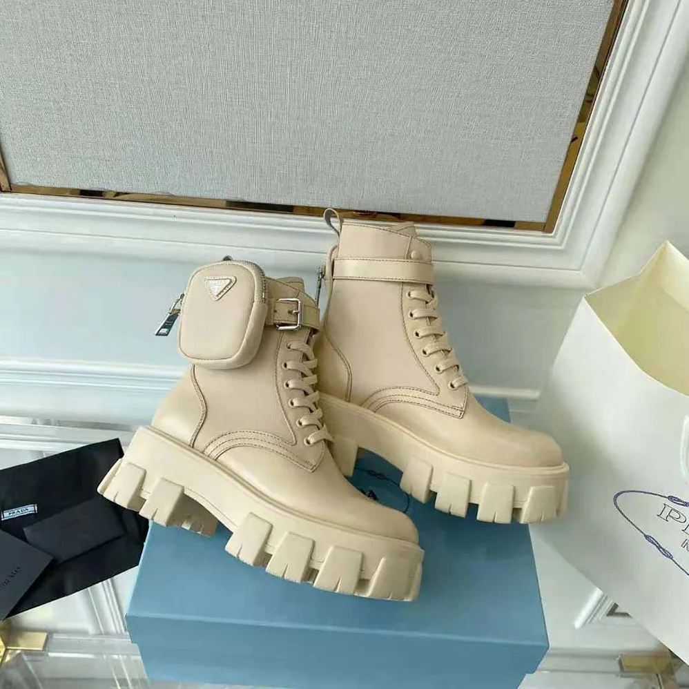 Prada Monolith Leather and Nylon Fabric Boots for Women