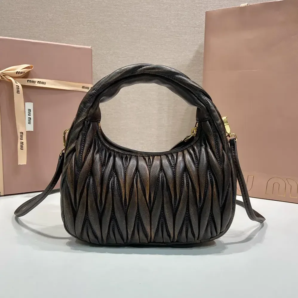 Miu Miu Wander Matelassé Nappa Leather Bag for Women in Coffee