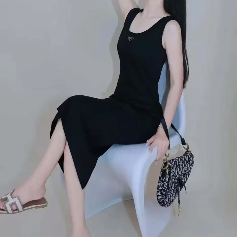 Prada Ribbed knit jersey Midi-dress for Women in Black