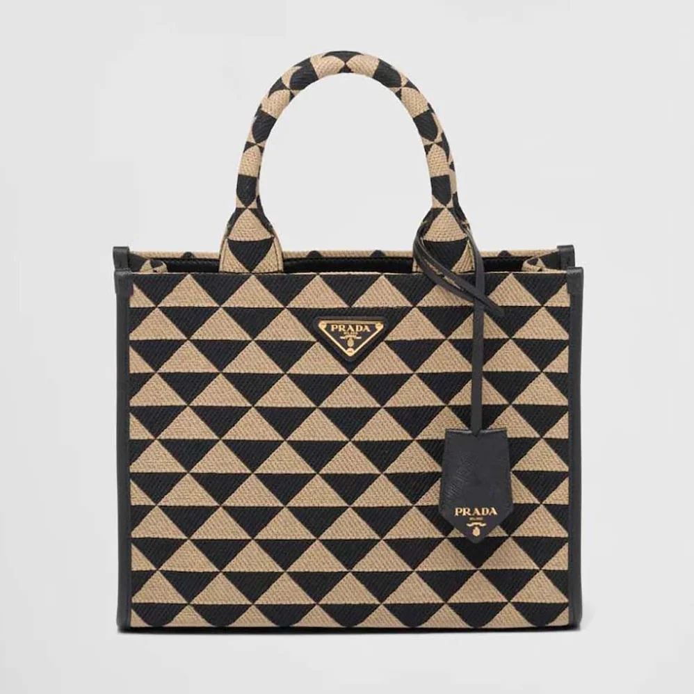 Prada Small Prada Symbole Jacquard Fabric Handbag for Women in Brown