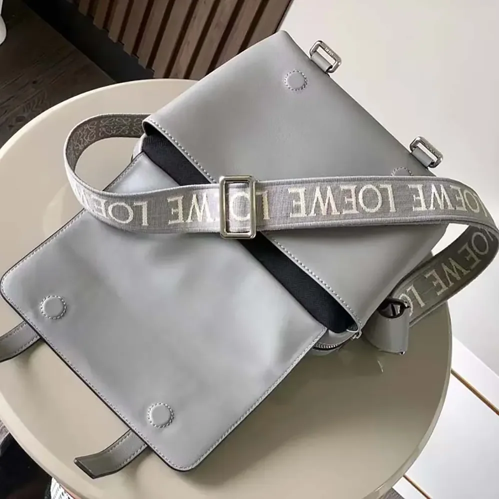 Loewe XS Military Messenger Bag in Supple Smooth Calfskin and Jacquard for Men in Grey