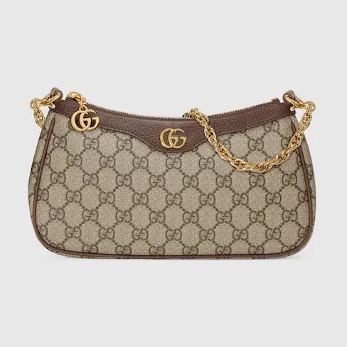 Gucci Ophidia Small Shoulder Bag / Beige/ Dark Brown Gold Hardware