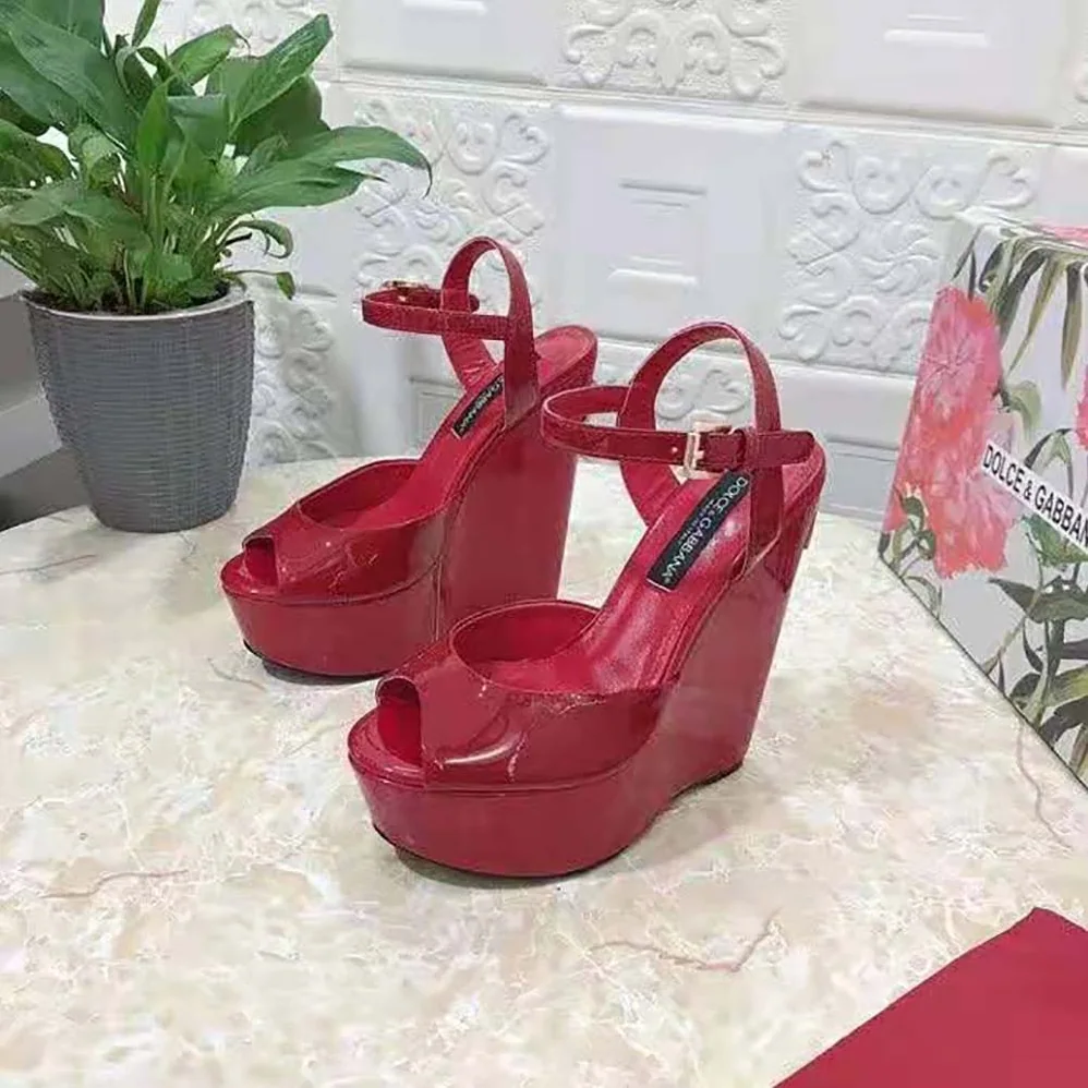 Dolce Gabbana D&G Patent Leather Wedges for Women in Red Dolce Gabbana D&G Patent Leather Wedges for Women in Red