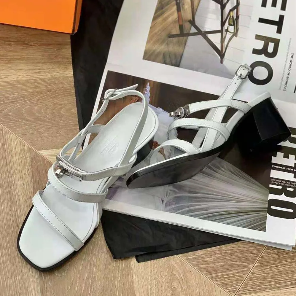 Hermes Eve 60 Sandal in Calfskin Leather for Women in White Hermes Eve 60 Sandal in Calfskin Leather for Women in White