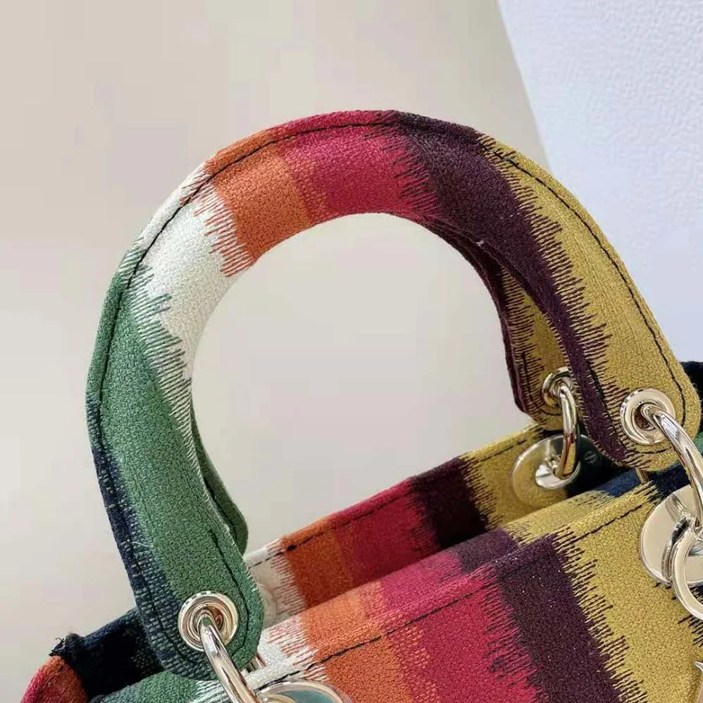 Dior Medium Lady D-lite Bag Multicolor D for Women in Stripes Embroidery Dior Medium Lady D-lite Bag Multicolor D for Women in Stripes Embroidery