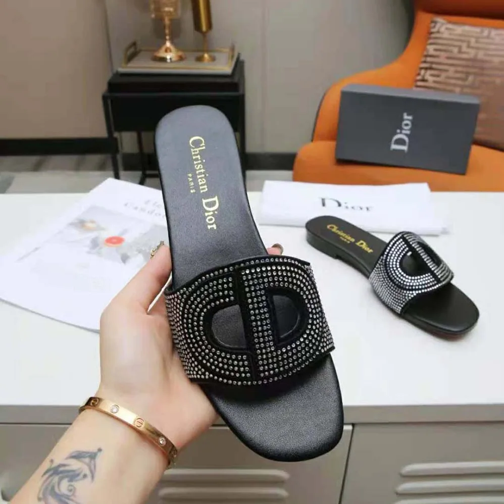Dior D-Club Slide Black Suede Calfskin with Silver for Women in Finish Strass
