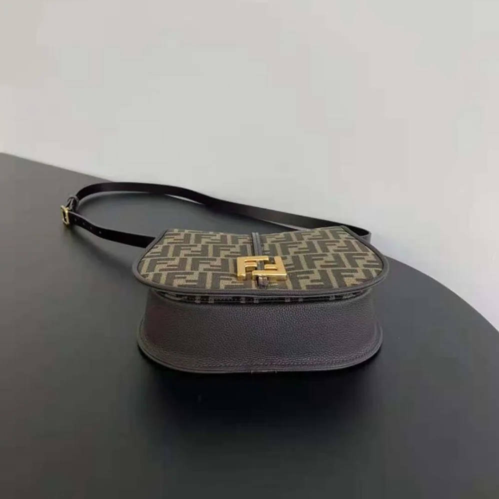 Fendi C'mon Medium Brown FF Jacquard Fabric and Leather Bag for Women Fendi C'mon Medium Brown FF Jacquard Fabric and Leather Bag for Women