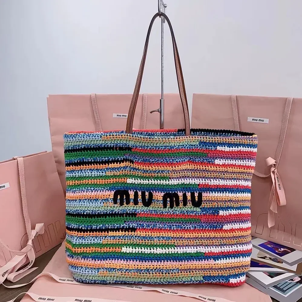 Miu Miu Crochet Tote Bag for Women in Multicolored Miu Miu Crochet Tote Bag for Women in Multicolored