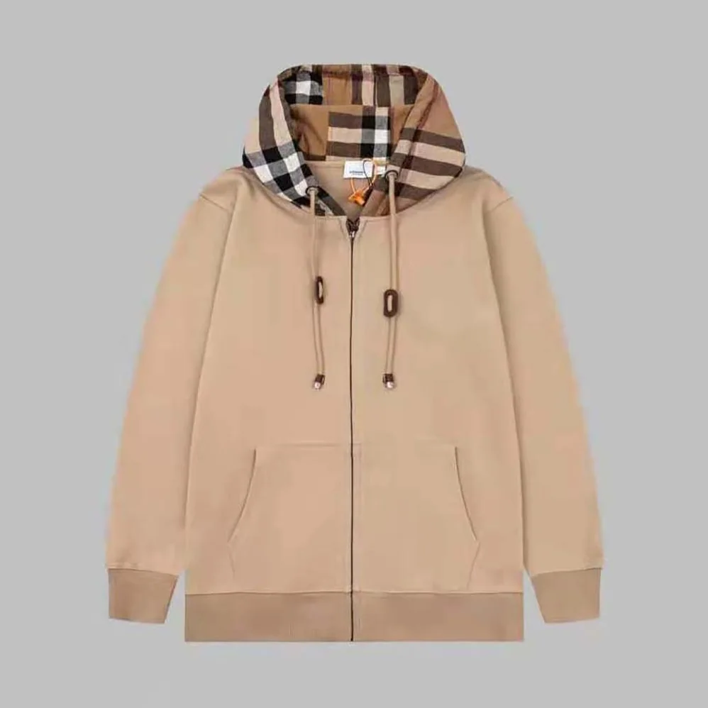 Burberry Check Trim Cotton Zip Hoodie for Men in Beige