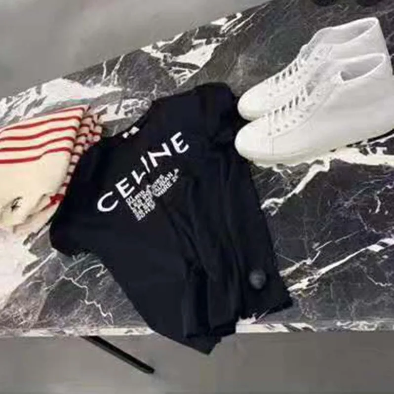 Celine Crew Neck Classic T-Shirt Celine Printed Jersey for Women in Black Celine Crew Neck Classic T-Shirt Celine Printed Jersey for Women in Black