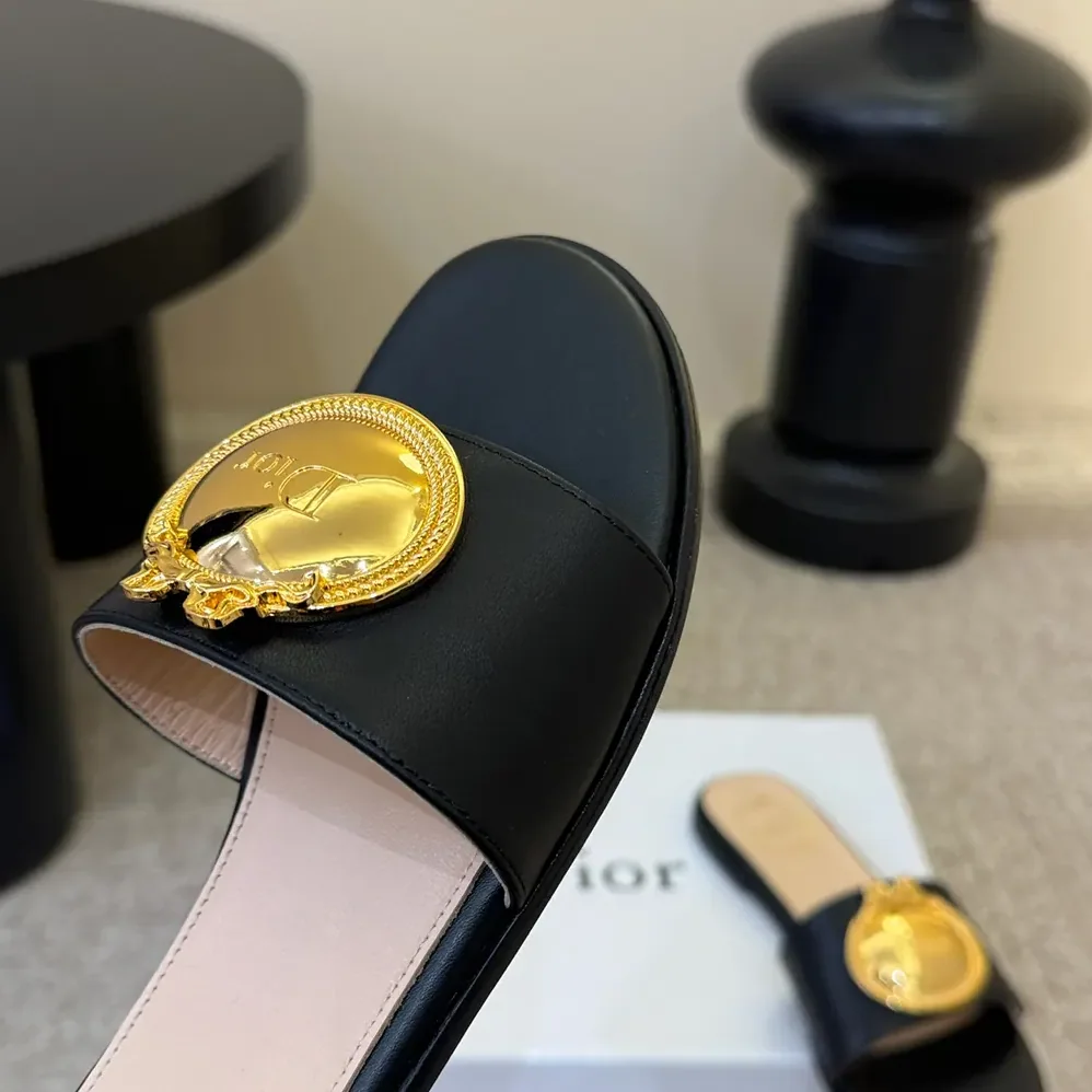 Dior Médaillon Buckle Slide Black Lambskin for Women Dior Médaillon Buckle Slide Black Lambskin for Women