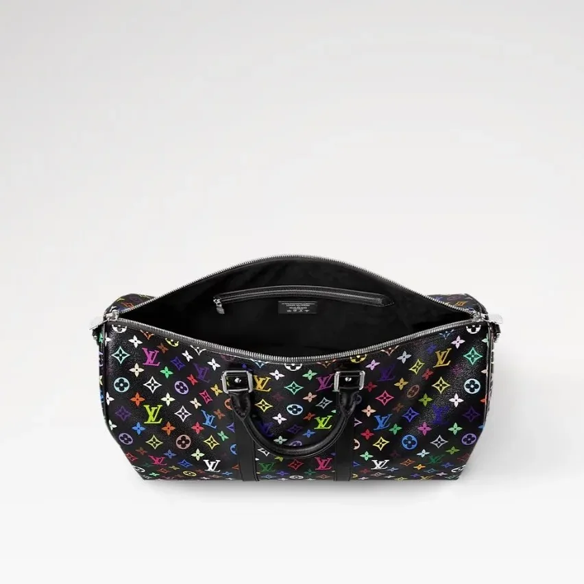 Louis Vuitton LV x TM Keepall Bandouliere 50 Travel Bag in Multicolore Black Silver Hardware Louis Vuitton LV x TM Keepall Bandouliere 50 Travel Bag in Multicolore Black Silver Hardware