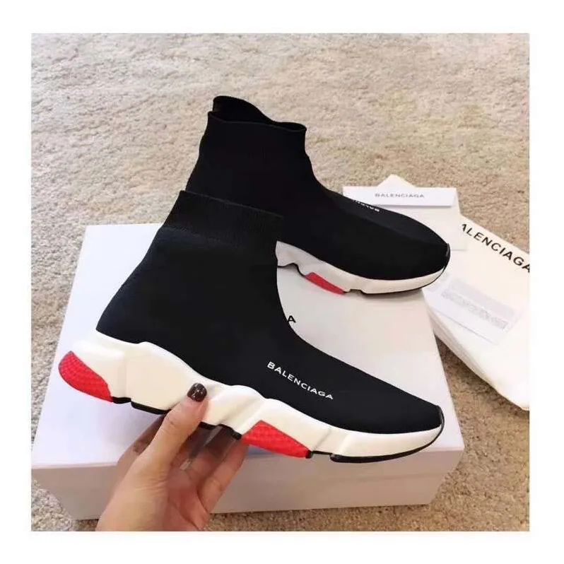 Balenciaga Speed Trainers in Black Knit and White Balenciaga Logo for Men in Red