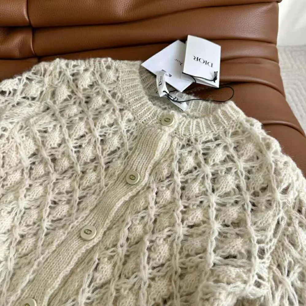 Dior Twin-Set Ecru Cashmere Silk and Mohair Knit for Women