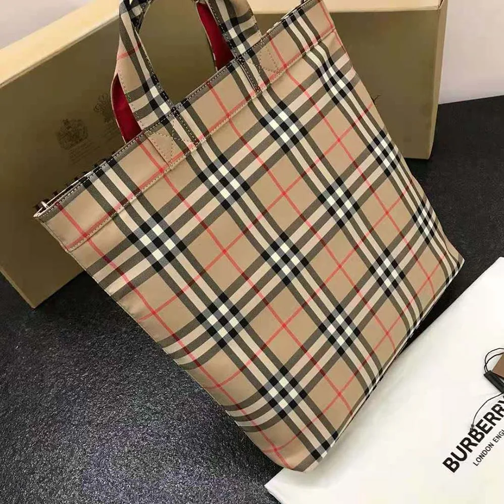 Burberry Logo Applique Vintage Check Cotton Blend Tote for Men