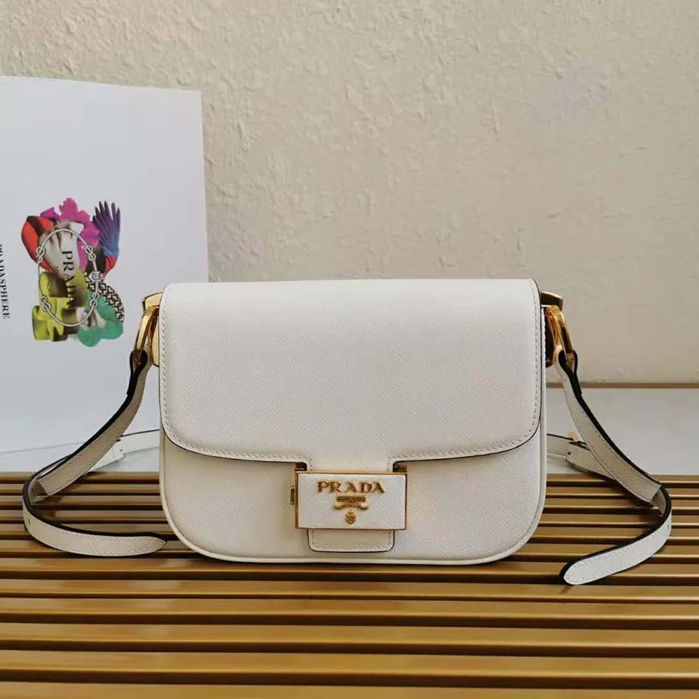 Prada Saffiano Leather Prada Embleme Bag for Women in White