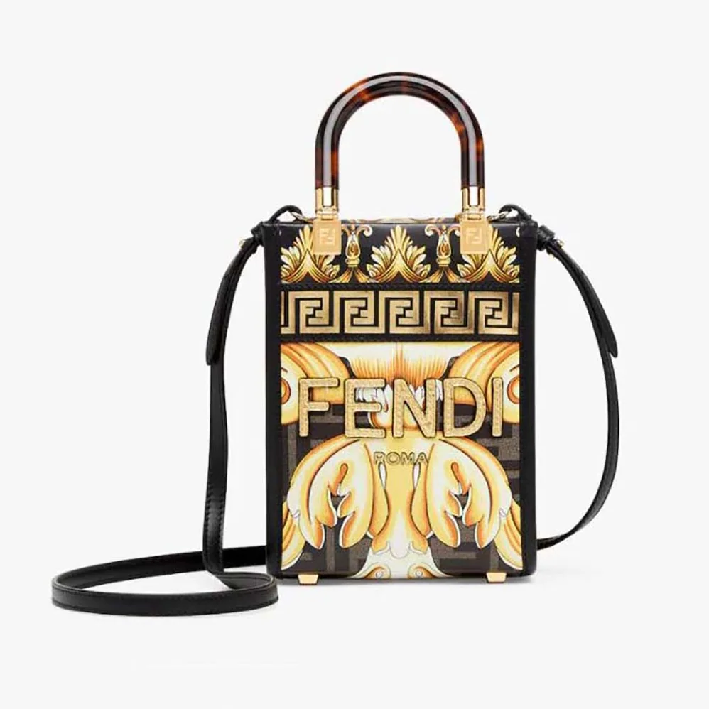 Fendi Mini Sunshine Shopper Fendace Printed FF Leather Mini Bag for Women Fendi Mini Sunshine Shopper Fendace Printed FF Leather Mini Bag for Women