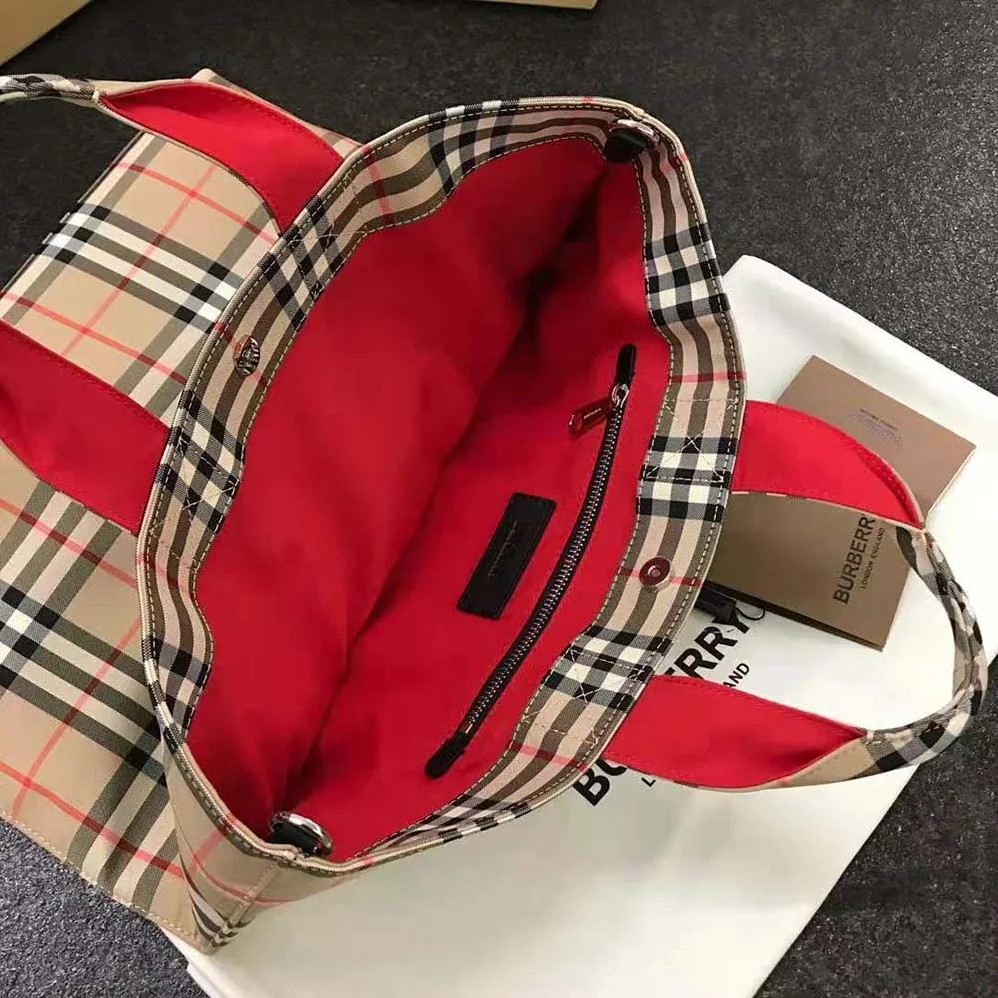 Burberry Logo Applique Vintage Check Cotton Blend Tote for Men