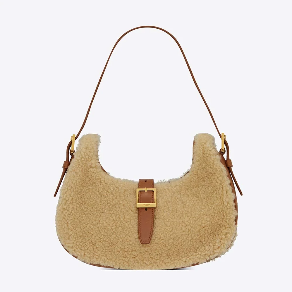 Saint Laurent YSL Le Fermoir Hobo Bag in Merino Shearling for Women Saint Laurent YSL Le Fermoir Hobo Bag in Merino Shearling for Women