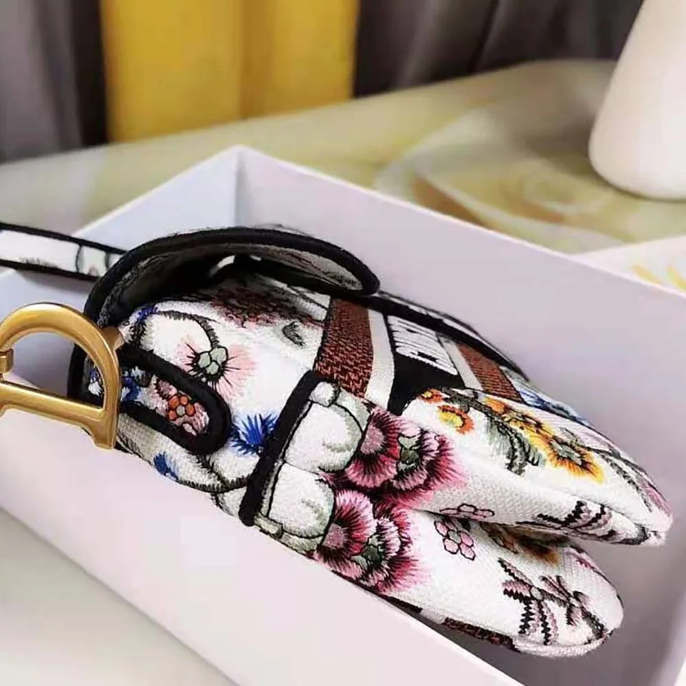 Dior Saddle Bag White Multicolor Dior Petites Fleurs Embroidery for Women Dior Saddle Bag White Multicolor Dior Petites Fleurs Embroidery for Women