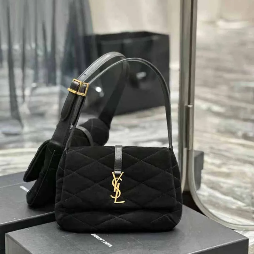 Saint Laurent YSL Le 57 Hobo Bag in Quilted Laquered Canvas and Leather for Women Saint Laurent YSL Le 57 Hobo Bag in Quilted Laquered Canvas and Leather for Women