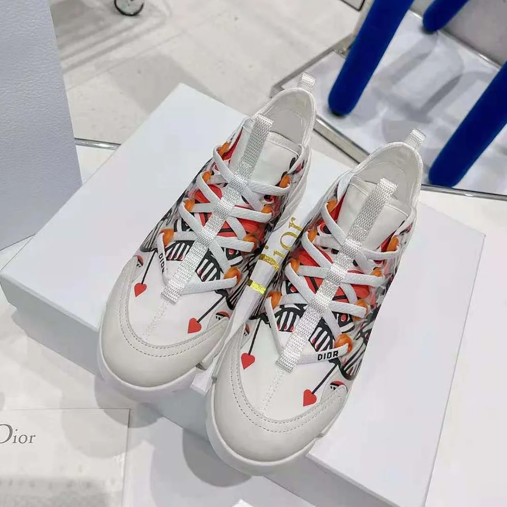 Dior D-Connect Sneaker White Technical Fabric with Red and Black Cupidon Print for Women Dior D-Connect Sneaker White Technical Fabric with Red and Black Cupidon Print for Women