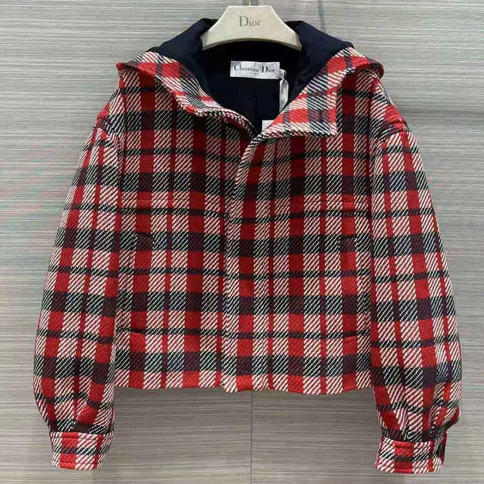 Dior Hooded Blouson Red Black and White Check n Dior Cotton and Wool for Women Dior Hooded Blouson Red Black and White Check n Dior Cotton and Wool for Women