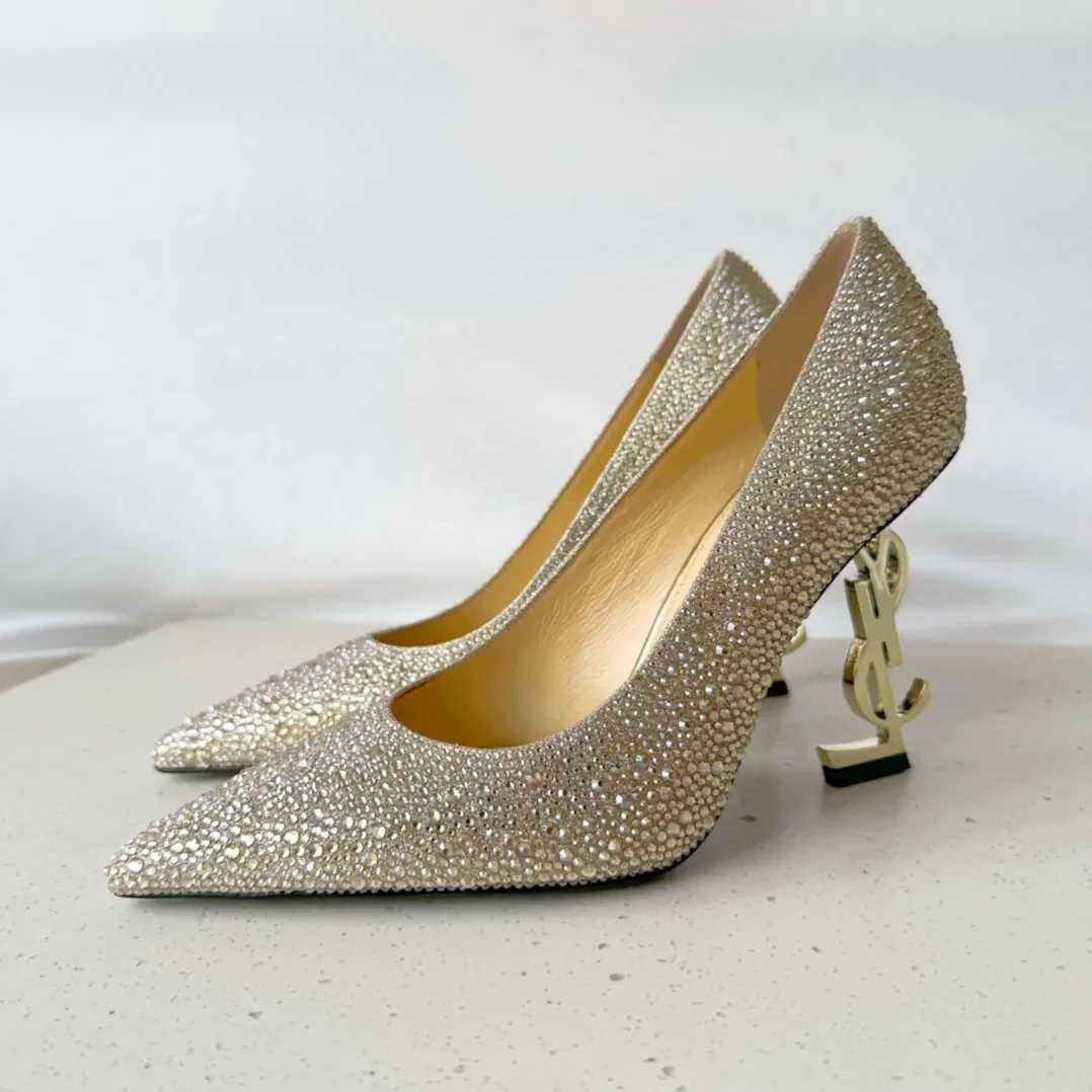 Saint Laurent Opyum Pumps In Rhinestones Gold