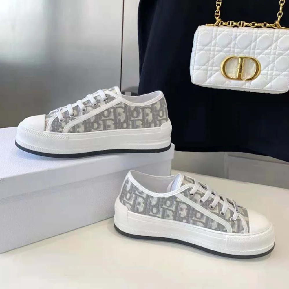 Dior Walk'n'dior Platform Sneaker Stone Gray Dior Oblique Embroidered Cotton for Women Dior Walk'n'dior Platform Sneaker Stone Gray Dior Oblique Embroidered Cotton for Women