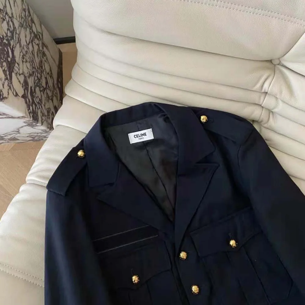 Celine Cropped Saharienne Jacket in Diagonal Wool for Women