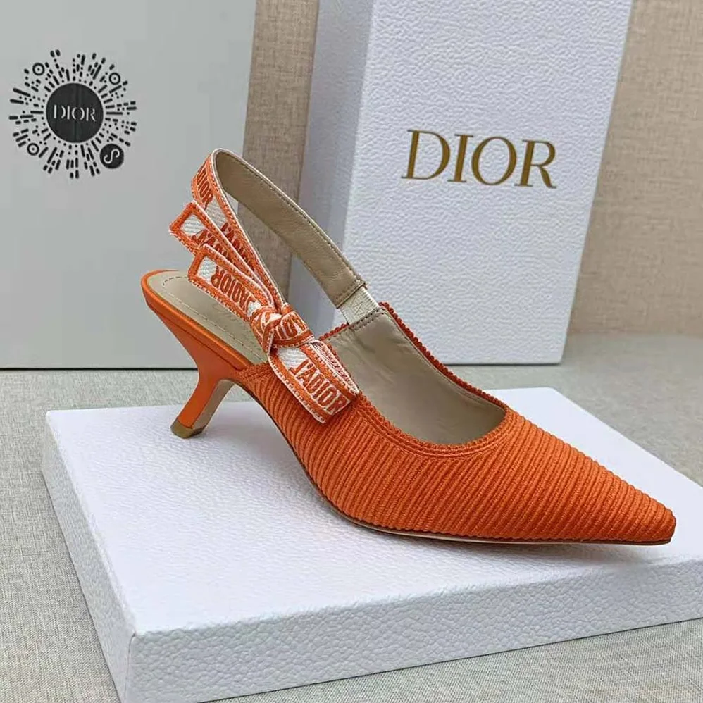 Dior J Adior Slingback Pump Bright Orange Cotton Embroidery for Women